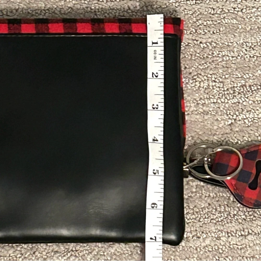 Funky Monkey Foldover Red & Black Buffalo Plaid Clutch Top Zip 10.5” x 7” NWOT